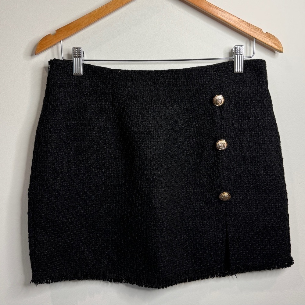 Shein Black Gold Buttons Slit Mini Skirt (M)
